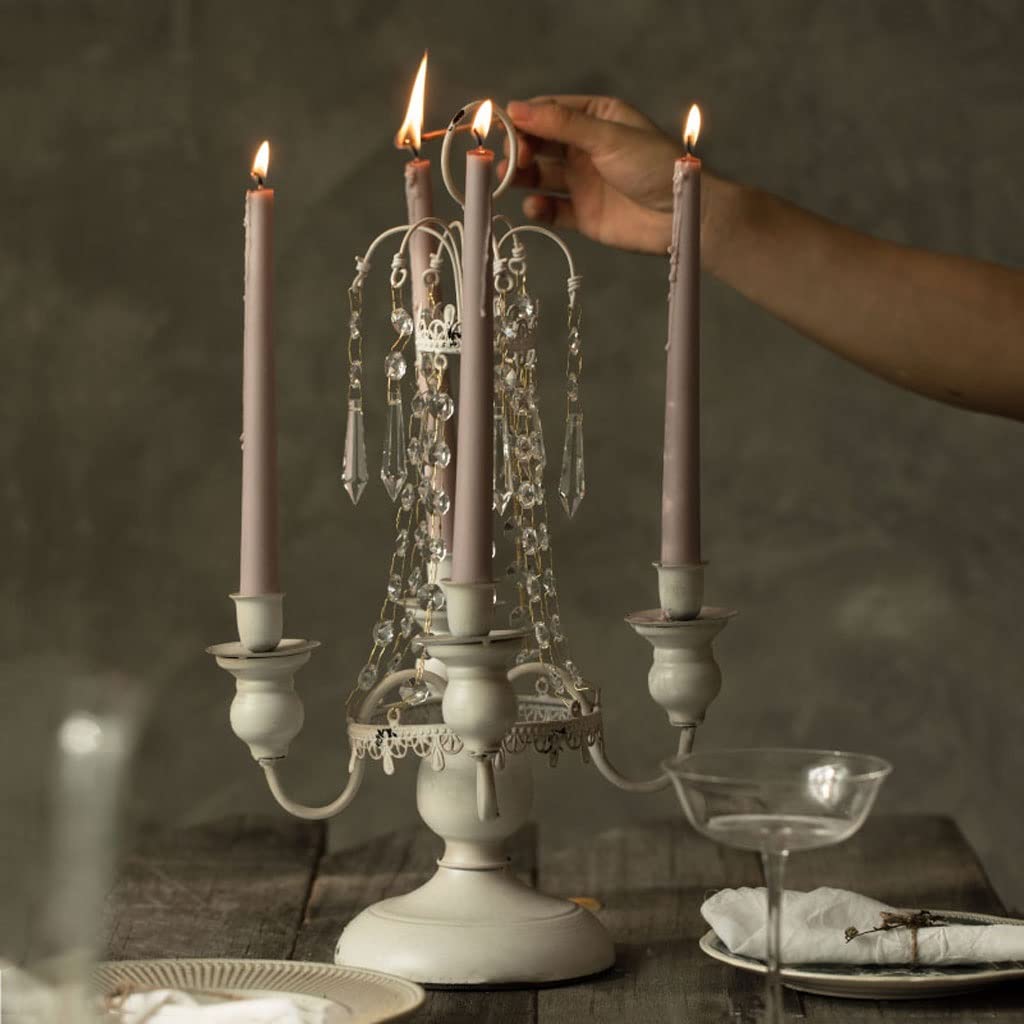 Candelabro nórdico Retro Blanco Puro con Colgante de Cristal para Mesa de Comedor, Ideal para Sala de Estar, Oficina y Banquetes.