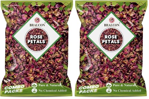 Image of BRALCON Rose Petals 100 gm | 100% Pure & Natural Sun Dried Rose Flowers Petal (Gulab Patti) | Edible for Herbal Tea /Hair & Skin Care /Toppings for Indian Sweets /Boost Immunity (Pack of 2)