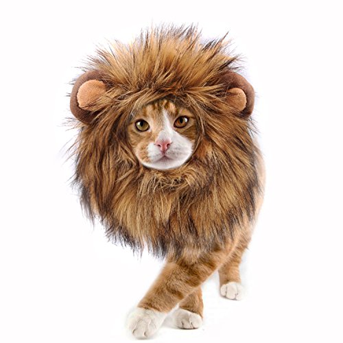 Onmygogo Lion Mane Wig for Cats Funny Pet Cat Costumes for Halloween Christmas Furry Pet Clothing Accessories (Size S Melange Brown)