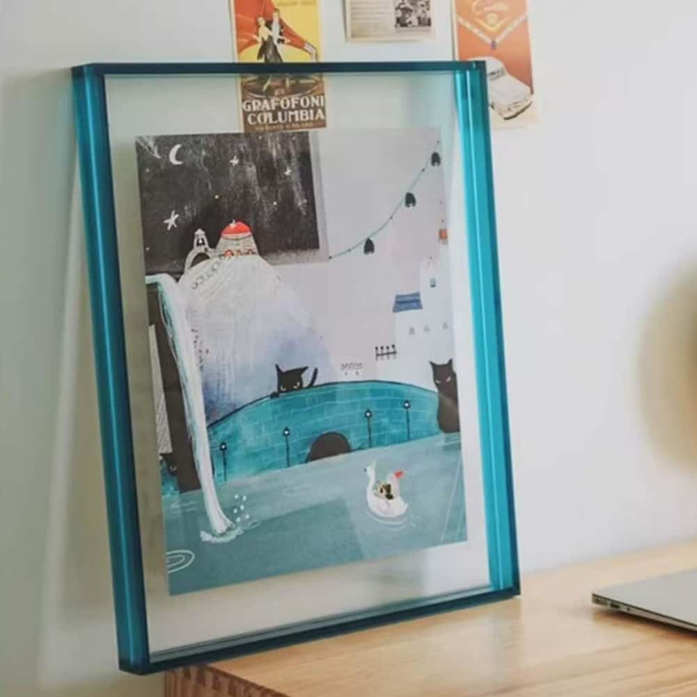 HLYU 11x16 Acrylic Picture Frame, Floating Photo Frame for Wall Hanging and Desktop Decoration for Gallery, Home and Office (light Blue)