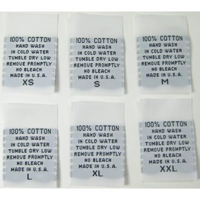 250 PCS White Woven Clothing Sewing Garment Care Label Tags - 100% Cotton Hand WASH - XS, S, M, L, XL, XXL (41 pcs Each Size)