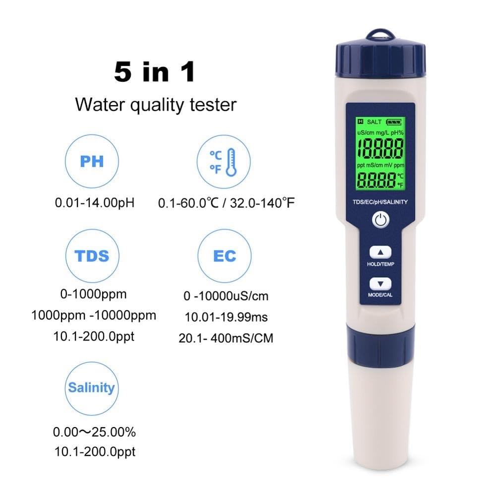 5 in 1 pH/EC/TD温度測定器 デジタルPH計 塩分濃度計 水質検査 Amazon.co.jp: Slyfox 水産養殖専用 水質測定器 5 in 1 pH/EC