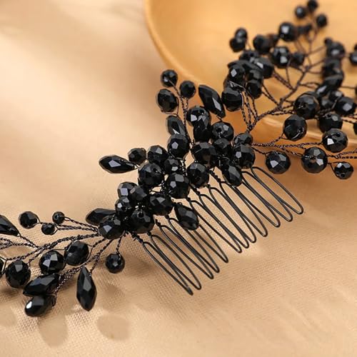 Peina de Boda con Pedrería Negra Elegante para Novia miniatura 3