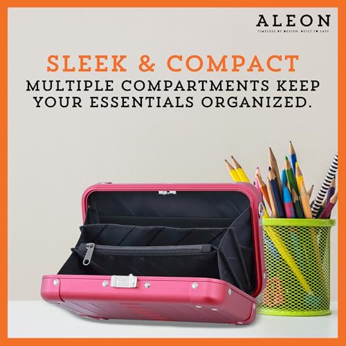 Image of Horizontal All Aluminum Crossbody Bag - Lightweight Compact Travel Case with Adjustable Strap, RF Blocking, Interior Pockets & Secure Clasp - Stylish Over-Shoulder Bag for Men & Women (Ruby)