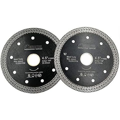 SHDIATOOL Diamond Porcelain Saw Blade 2PK Dia 115MM / 4.5 Inch with Mesh Turbo Rim Segment Cutting Tile Ceramic Granite Marble Cover