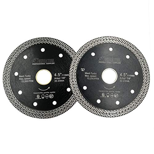 SHDIATOOL Disco Tronzador de Diamante 2 Piezas 115MM con Malla Turbo Hoja de Sierra para Porcelana Azulejos Cerámica Granito Mármol Cover