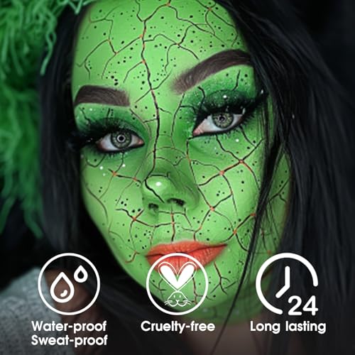 Image of BADCOLOR Light Green Eye Black, Lime Green Face Body Paint for Sports St. Patrick's Day Camouflage Hunting Hulk, Washable Painting Sticks for Halloween Costume SFX Cosplay Witch Grinch Makeup