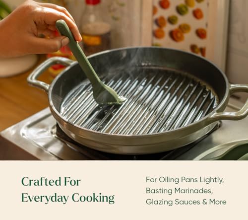 Image of Ember Cookware Silicone Oil & Basting Brush 21 cm | 230C Heat Resistant | Platinum Grade Silicone | Food Safe Pastry Brush | Easy to Clean Bristles | Non Absorbent | Green