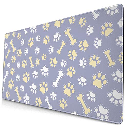 マウスパッド 大型 ゲーミング キーボードパッド 足跡 犬 骨柄 背景 紫 浅い色 キュート ゴム底 光学マウス ゲーム 特大 40cm×75cm 滑り止め 耐久性が良い おしゃれ かわいい 防水 サイバーカフェ オフィス最適 適度な表面摩擦