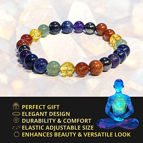 Image of ANAYA AGATE Healing Crystal Bracelet for Women and Men - 8mm Round Beaded Bracelet for Men and Women - Unisex Stretchy Gemstone Bracelet for Healing and Protection