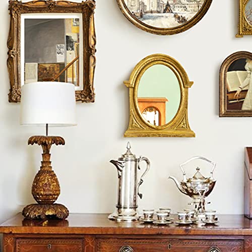Eaoundm 8.3 X 7.1 Inch Antique Resin Frame Decorative Wall Mirror Vintage Hanging Mirrors Tabletop Mirrors Gold Oval thumb #1