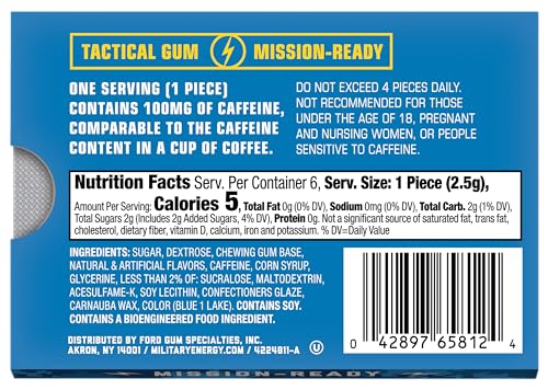 Image of MEG (Military Energy Gum - Arctic Mint| Energy Caffeine Gum | 100mg Caffeine Per Piece |Fast-Acting Performance Boost - 12 Packs
