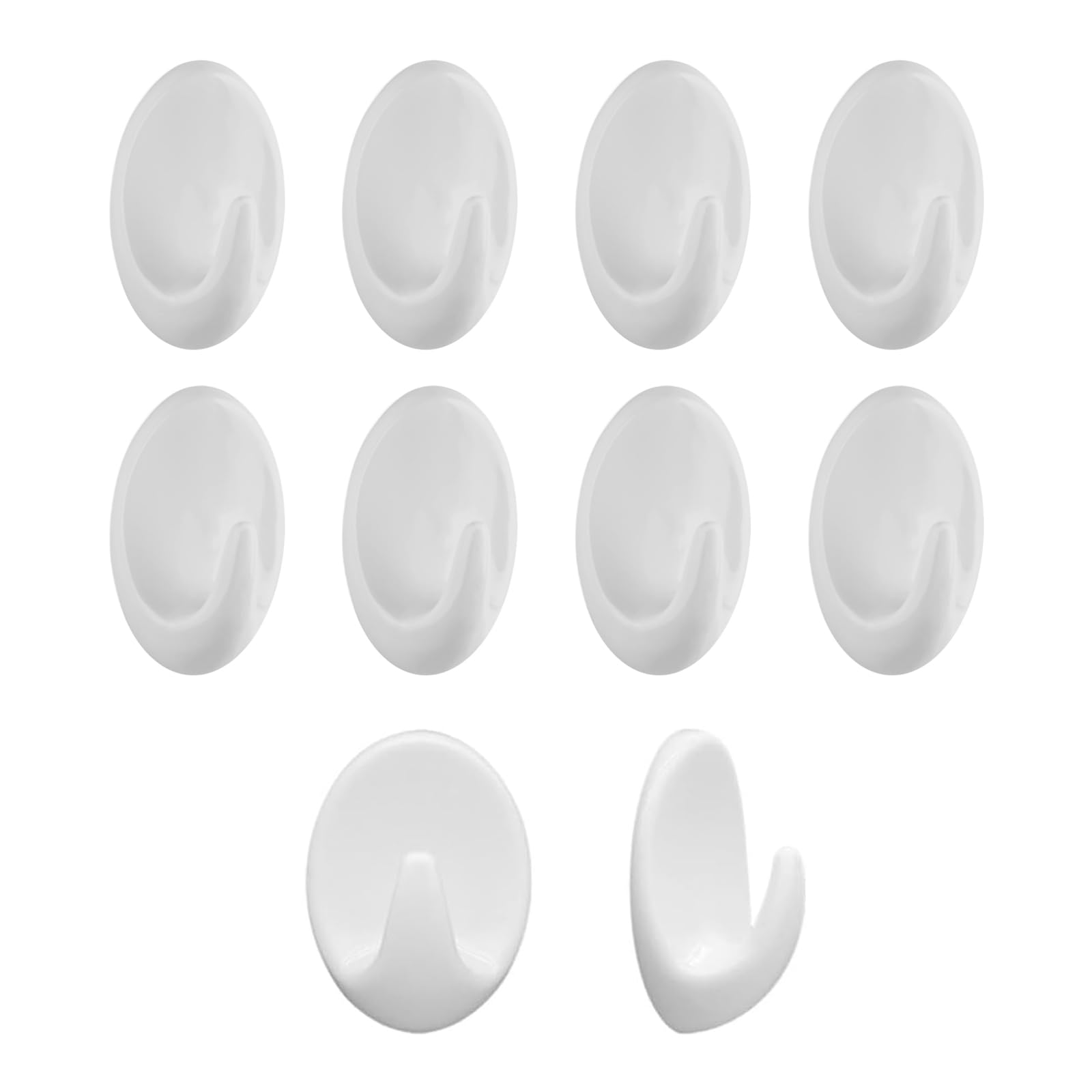 Shenlee No 10 Pcs Self Adhesive Plastic Wall Hooks, Seamless Wall Hooks, Multi Function Self Adhesive Hooks, Oval Adhesive Hooks, Small Extra Sticky White Stick On Hooks For Hanging Drilling Kitchen Bathroom