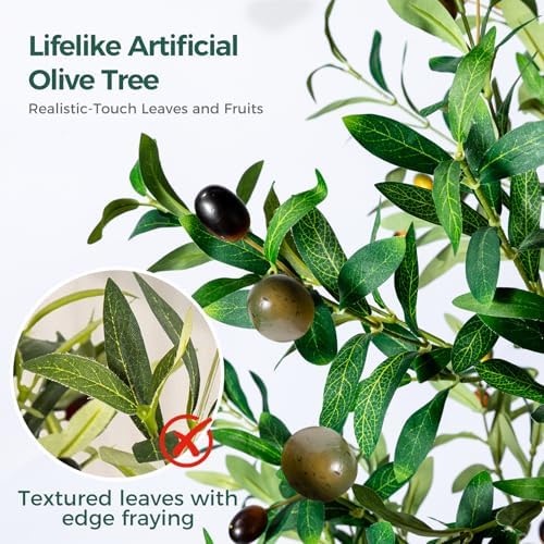Olive Tree, 6FT Tall Faux Olive Tree with Moss and Planter, Olive Trees Artificial Indoor with Realistic Wood Trunk and Lifelike Fruits, Olive Fake Tree for Home Office Living Room Decor — view 4