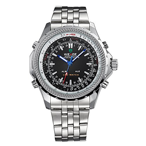 Image of Weide Big & Bold Dial Design,Original Japan Module PC21S Movement & LED Digital Movement Steel Band Analog Digital Watch 904-1C