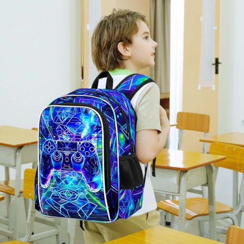 Image of WZLVO 3PCS Kids Game Backpack for Boys, 16 inch Cool UV Printing Bookbag /School Bag with Lunch Box & Pencil Bag for Preschool to Elementary - Sci-Fi Game