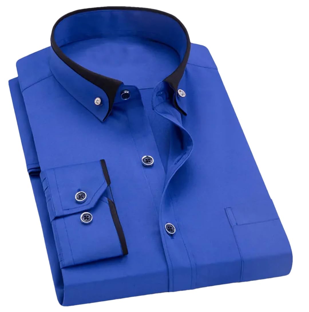 Pegsmio Men's Blue Business Dress Shirt Spring Autumn Formal Button Down Collar Dress Shirts