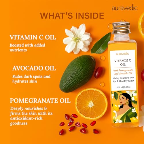 Auravedic Vitamin C Face Oil | with Rosehip, Avocado and Vitamin E | Natural & Organic Skin Moisturizer | Ayurvedic Facial Massage Oil for Soft, Smooth Skin | 3.38 Fl Oz (100ml) - Image 5