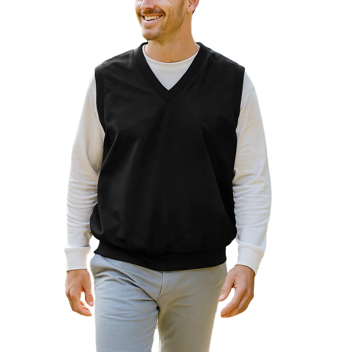 AkwaMade in USA Men's V‑Neck Pullover Golf Vest Water Repellent Lightweight Polyester Wind‑Resistant Layering