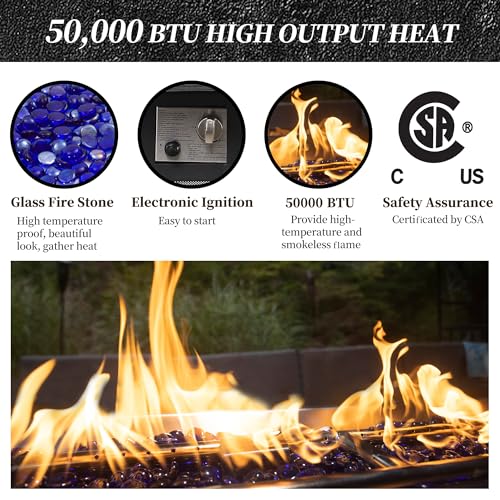 Pizzello Outdoor Fire Pit Dining Table 62.5" Aluminum Rectangular Propane Dining Patio Table with Firepit Dining Height Gas Fire Pit Table, Pizzello Comodo, Black - Thumbnail 2