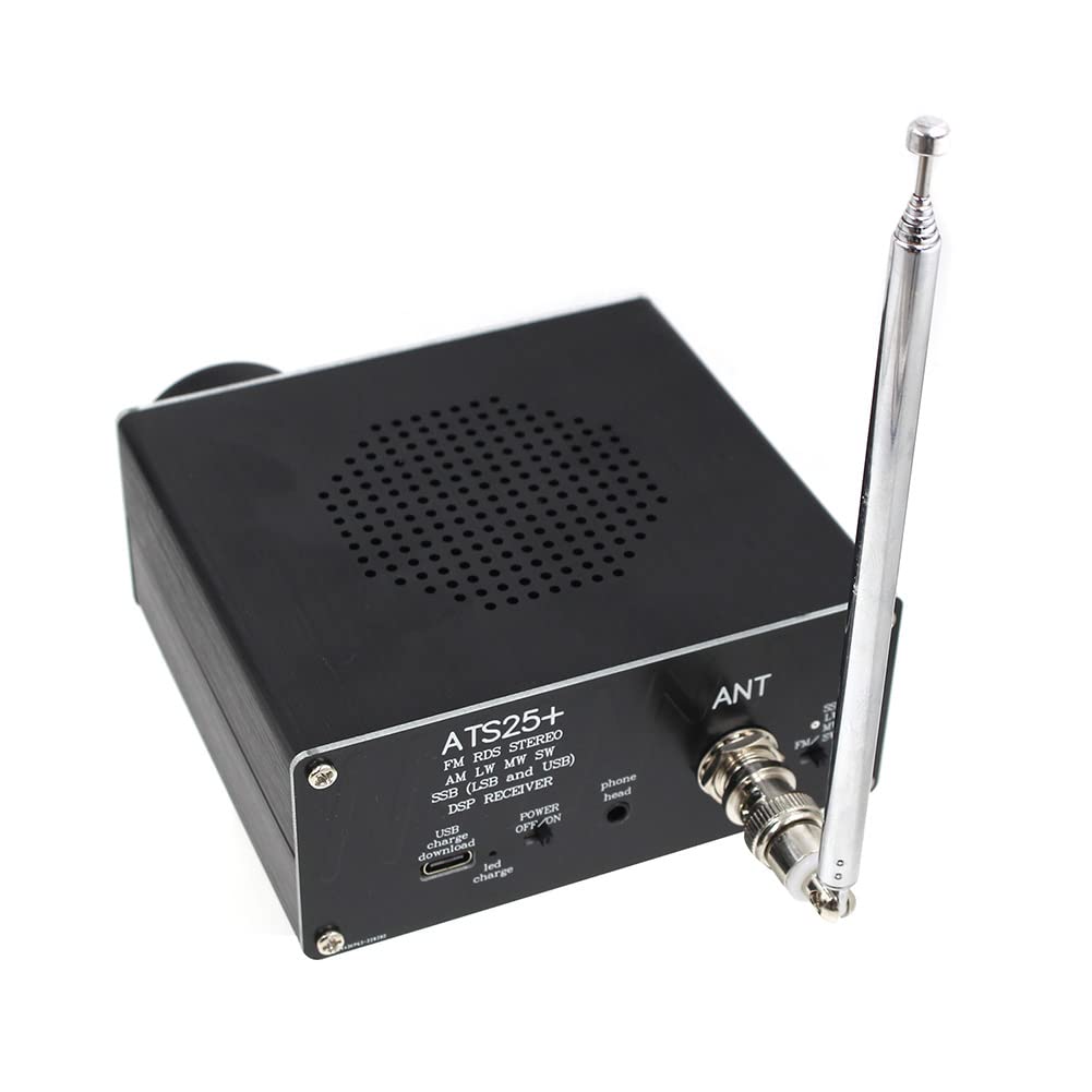 Récepteur radio complet ATS-25+ en alliage d'aluminium - Récepteur pour DSP MW & SW SSB USB et LSB avec écran tactile de 2,4" avec antenne et câble de charge de type C