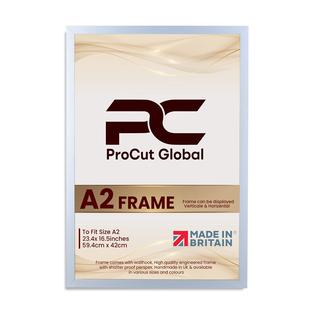 Procut Global A2 Silver Picture Frames – Sleek Wooden Photo Frame with Shatterproof Perspex for Wall or Tabletop – Perfect for Posters, Certificates, Prints–Multiple Sizes & Colors Available