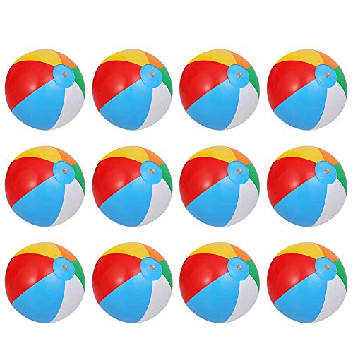 12 Pack Beach Balls Inflatable Pool Toys for Kids, Rainbow Color Summer Water Toy Indoor Outdoor Fun Play Game Activities, Birthday Party Favors, Hawaiian Tropical Theme Party Decorations