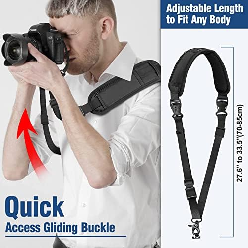 KTUEOV Camera Strap Quick Release, Camera Shoulder Strap Adjustable with Safety Tether Non-slip Wide Nylon Strap 2 Pockets and 2 Retainers, Crossbody Camera Strap Padded for DSLR Camera(Black)