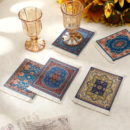 Preboun Rug Style Coasters Set of 10 Carpet Drink Mats with Fringe Non-Slip Backing Vintage Decorative Moroccan Turkish Fabric Mini Table Holder for Home Kitchen Bar Office Gifts(Classic) by Preboun - Image 5