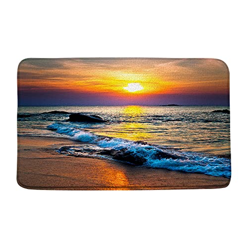 Alfombra de baño Ocean Beach, salida del sol, escena del atardecer, olas del océano, tropical, hawaiano, playa, paisaje, naturaleza, decoración de baño, alfombra absorbente, tapete para cocina