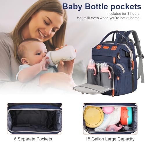 Large Blue Multi-Functional Travel Diaper Bag, Waterproof & Foldable with Changing Station and Sunshade