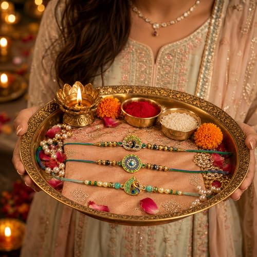 Image of Frostick Rakhi Gift Combo for Brother - Pack of 3 Rakhis, Celebrations Chocolates pack, Roli Chawal & Greeting Card | Raksha Bandhan Hamper for Men Rakhi Set for Bhai
