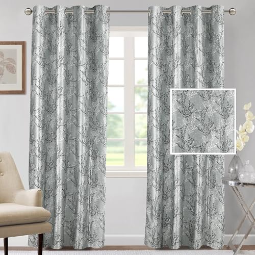 Image of Cortina Polyester 75% Blackout Curtains Set of 2 Floral Print | Grommet Eyelet Window Curtains for Living Room, Bedroom & Kids Room | Light Filtering Drapes for Privacy (White & Green, 7 FT)