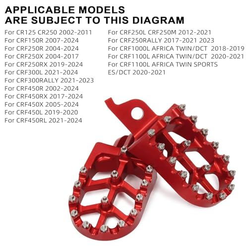 Image of JFG RACING Dirt Bike Foot Pegs,CNC Rest Pedal Footpegs for CR125 CR250 02-11 /CRF150R 07-24 /CRF250R 04-24 /CRF300L 21-24 /CRF450R 02-24 /CRF250X CRF450X CRF250RX CRF450RX CRF450RL CRF250L CRF1100L-Red