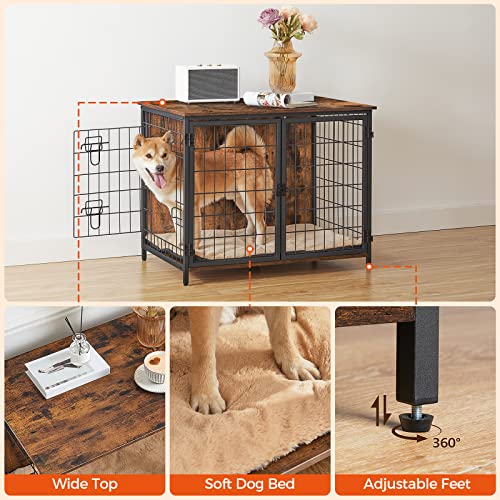 MAHANCRIS Dog Crate Furniture with Cushion, Wooden Dog Crate Table, Furniture Style Dog Crate, Indoor Pet Crate with Double Doors, Dog Kennel for Small and Medium Dogs, Rustic Brown DCHR0701Z1 - Image 7