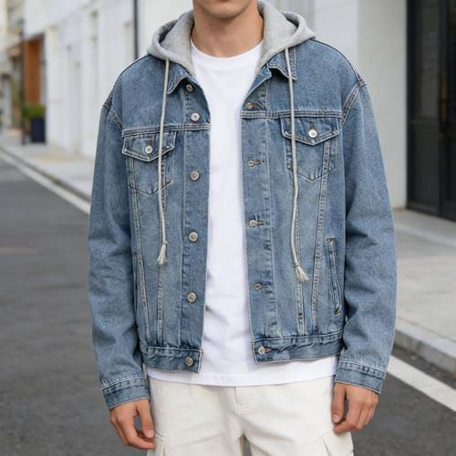 Chaqueta de mezclilla para hombre con capucha casual miniatura 7