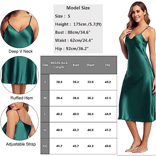 Image of Litherday Womens Silk Nightgowns Long Silky NightiesSatin Nightdress Spaghetti Strap Silky Chemise V Neck Nightwear Pink-long