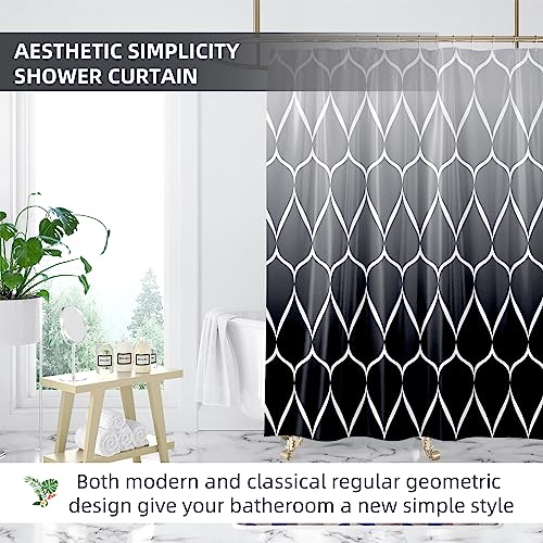 Stylishbed White and Black Shower Curtain Grey Waterproof for Wet Room,180 x 200 cm Drop Mould Proof Shower Curtain Weights for Bathroom Polyester Bath Shower Curtains Washable with 12 Hooks - Image 3