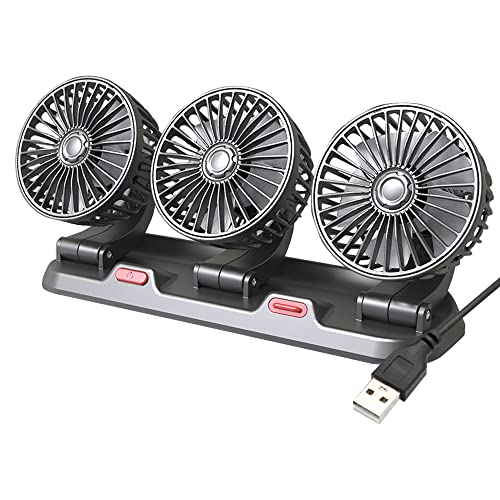 Riloer Ventilador de aire de enfriamiento de coche portátil Circulador de aire de enfriamiento eléctrico de tres cabezas para camión, furgoneta, SUV, RV, barco, Ventilador automático giratorio de 360°