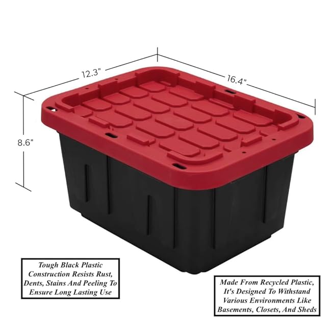 Set Of 4 5-Gallon Snap Lid Plastic Storage Bin Storage Container Storage Box Stackable Design Tough Recycle Plastic Construction Lockable With Holes For Zip Ties Or Padlocks