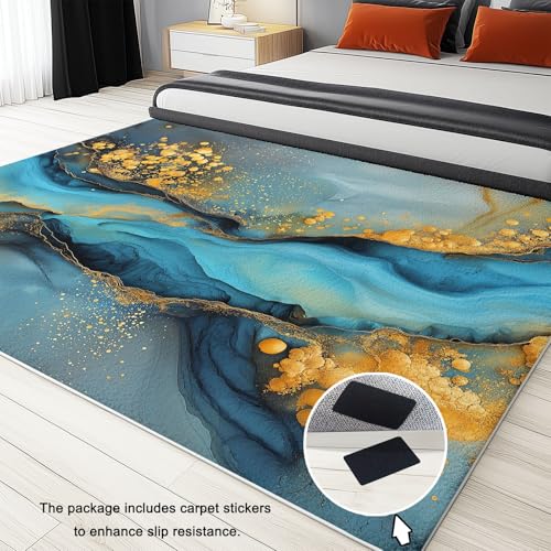 Tapis de salon moderne avec texture d'eau abstraite imprimée - 4