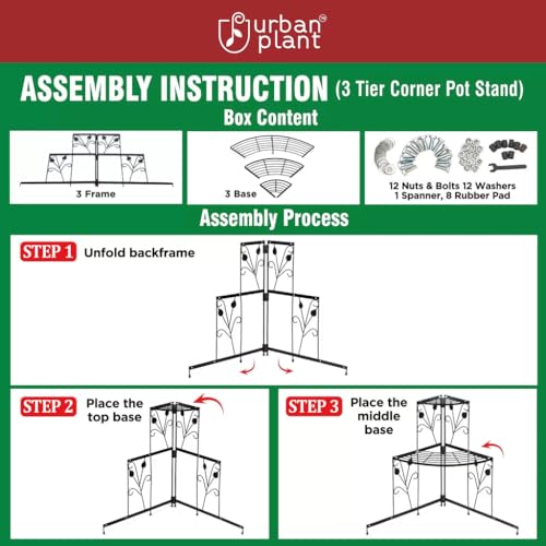 Image of Urban Plant 3 Tier Decorative Corner Pot Stand Metal Flower Pot Display Stand for Indoor and Outdoor Use