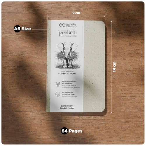 Image of eo Elephant Dung Notebook | A6 Pocket Diary | Elephant Poop Cover with Wheat Straw Pages | Saddle Bound Ruled Notebooks | 64 Pages | 80 GSM | Small Note Book for Notes, Journaling & Gifting