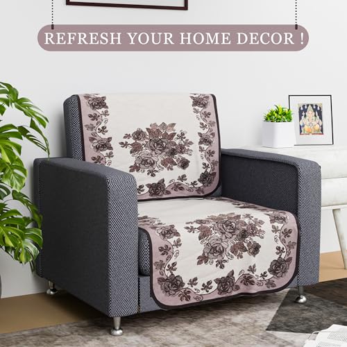 Image of Kuber Industries Sofa Cover | Single Seater Sofa Cover | 24x36 Inch | Net Sofa Slipcover | Couch Cover | Sofa Cover for Living Room | Blaze-Rose Digital Embroidery Print-640 | Large | Brown
