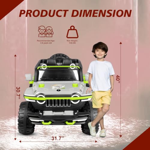 Image of Norman Jr Battery Operated 4x4 ATV Runs on Garden & Sand Surface |Jeep Toy with Remote+Steering+RGB Light+Mp3 USB Music | Rechargeable Car for Kids to Drive 3to12 Years | XXXLarge Bumper Silver&Green