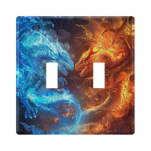 UMIRIKO Blue Ice Flame Dragon Fighting Fire Flame Dragon Light Switch Cover Plate Covers Decorative Double Toggle Home Decor 202b6291
