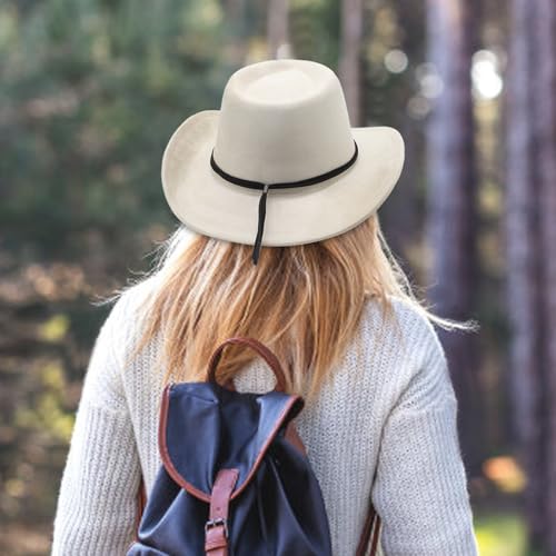 Image of LIDHAY Cowboy Hat for Women and Men Felt Wide Brim Suede Cowboy Cowgirl Hats Felt Cattleman Western Hats