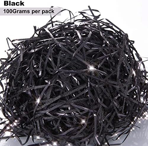 600G Black Glitter Shredded Tissue Paper for Gift Boxes, Easter Hamper Basket Fillers Shiny Tissue Paper, Bulk Tissue Paper for Wrapping Gifts Packaging Easter Hamper Basket Filling (Black)