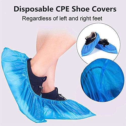 Buself Shoe Covers Disposable -100 Pack (50 Pairs) Disposable Shoe & Boot Covers Waterproof Slip Resistant Non Slip, Durable Boot&Shoes Cover, One Size Fits All (Clear Blue) (CPE Plastic) - Thumbnail 3