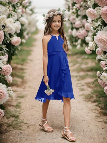 Kids A-Line Halter Neck Chiffon Junior Bridesmaid Dresses Fancy Girl Dress Wedding Elegant Party Gown 5-14 Years2